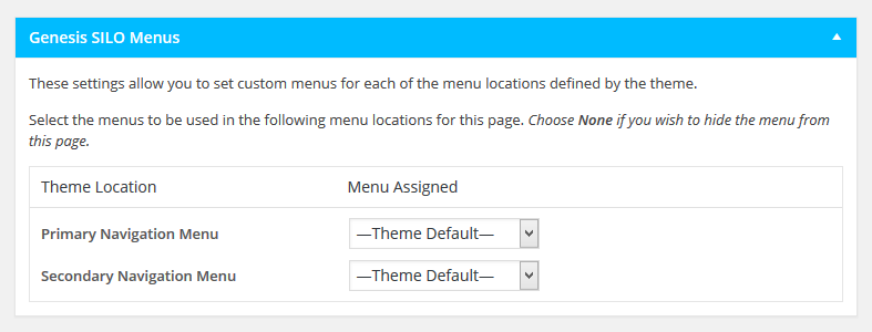 Genesis SILO Menus Meta-box