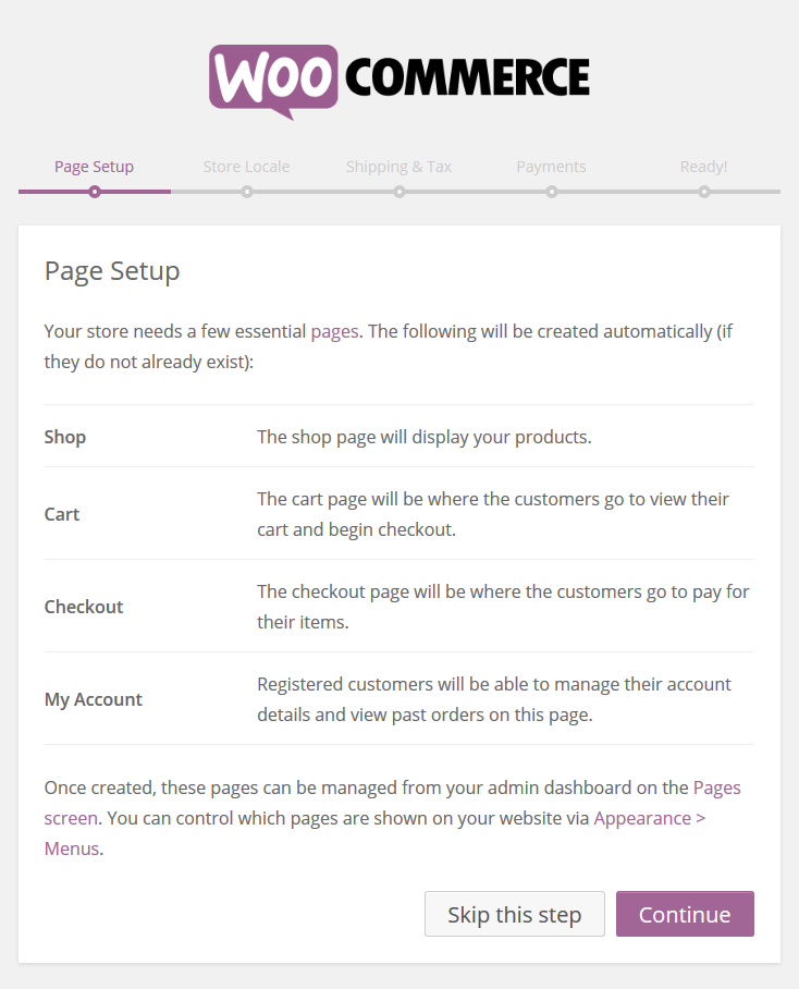 WooCommerce › Page Setup