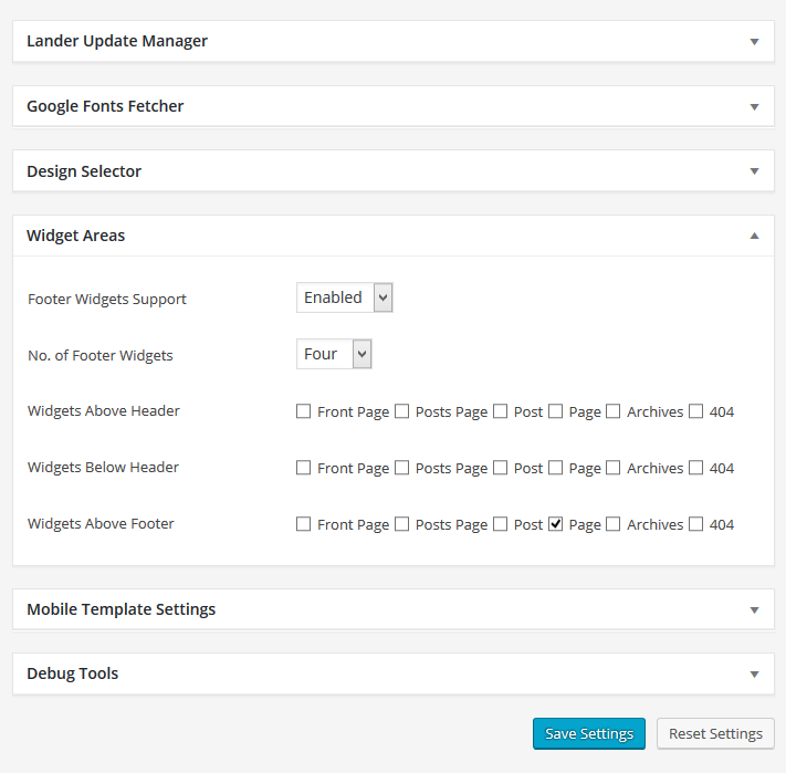 Lander-settings-wordpress