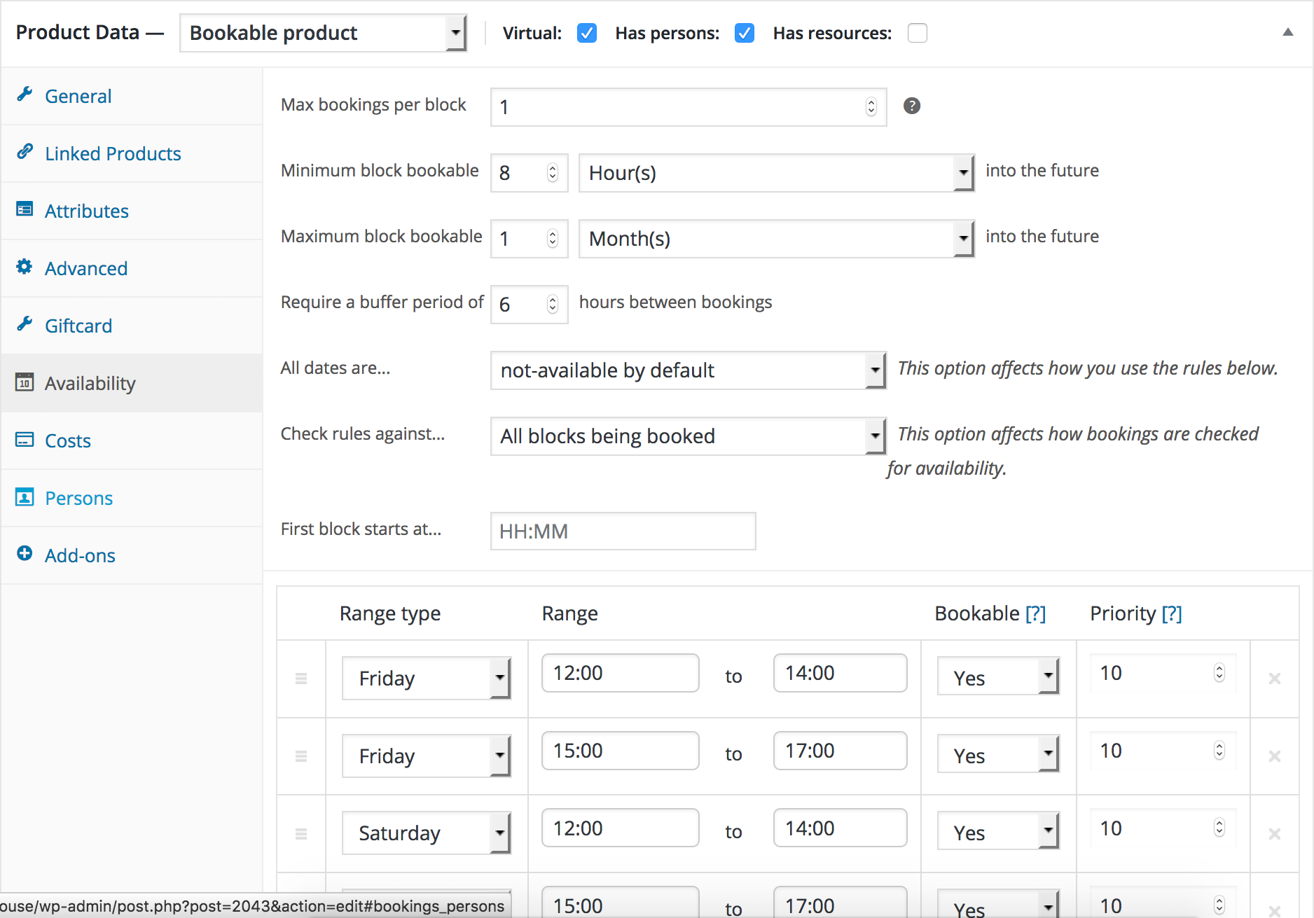 Bookable Timings in the WooCommerce Bookings Solution