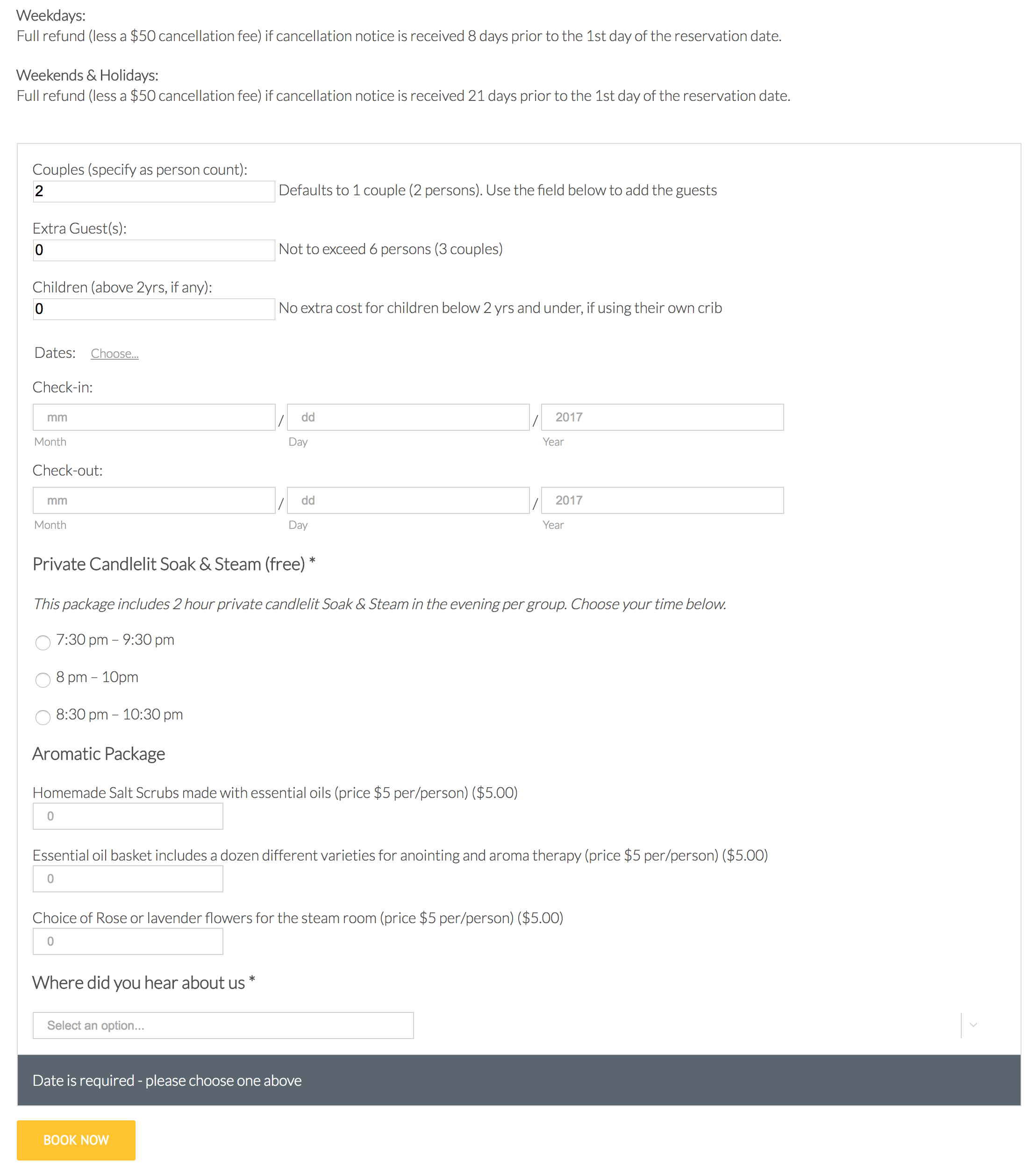 Front-end of the WooCommerce Booking Solution