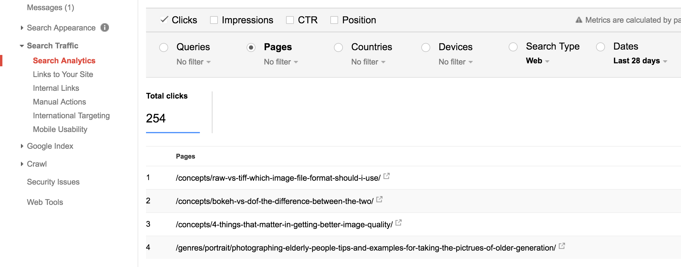 Top Pages in Google Search Console