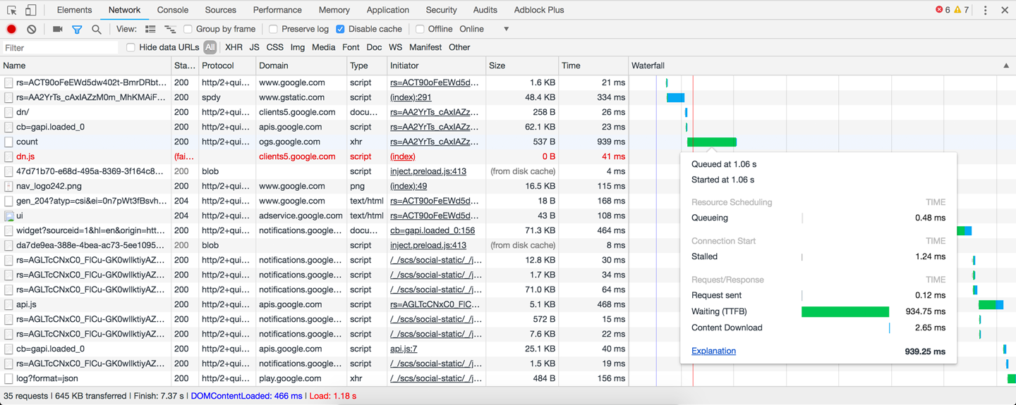 testing website speed with developer tools